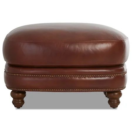 Traditional Leather Ottoman with Double Nailhead Border